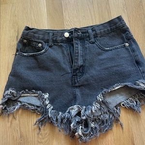 Black rip jean shorts